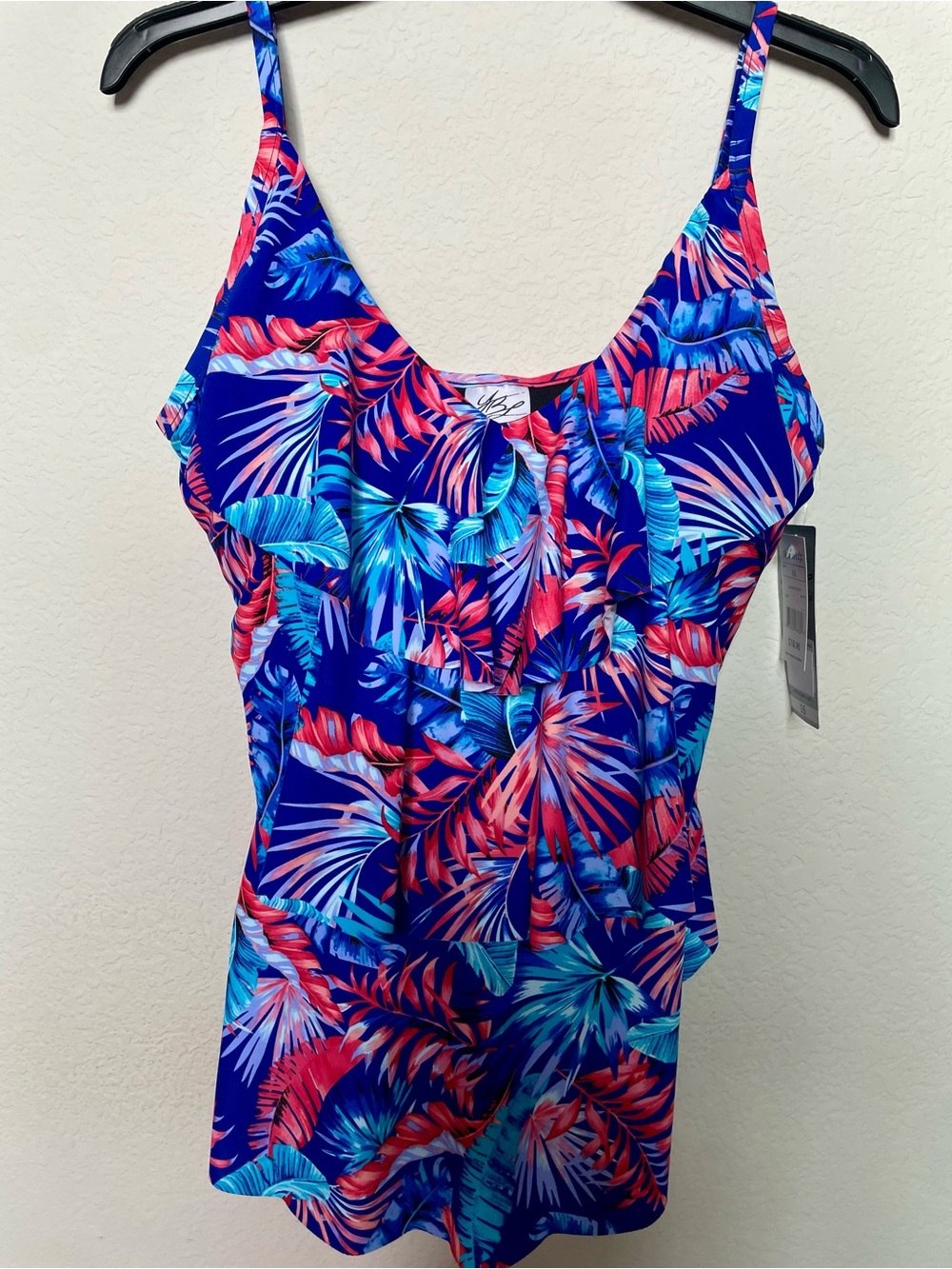 Tropical Print Navy Tankini Top with Pink & Teal Accents 16
